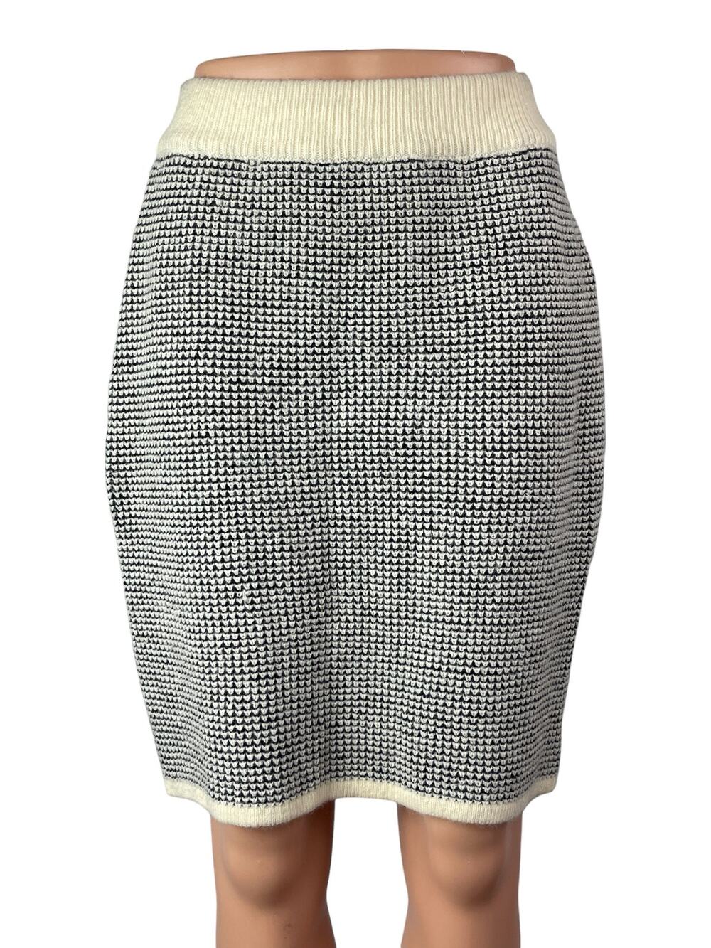 Sioni Women's Black White Knit High Waisted Mini Straight Pencil Skirt Size M